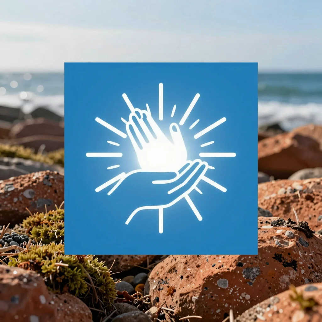 Abstract icon representing healing hands with radiating light, in