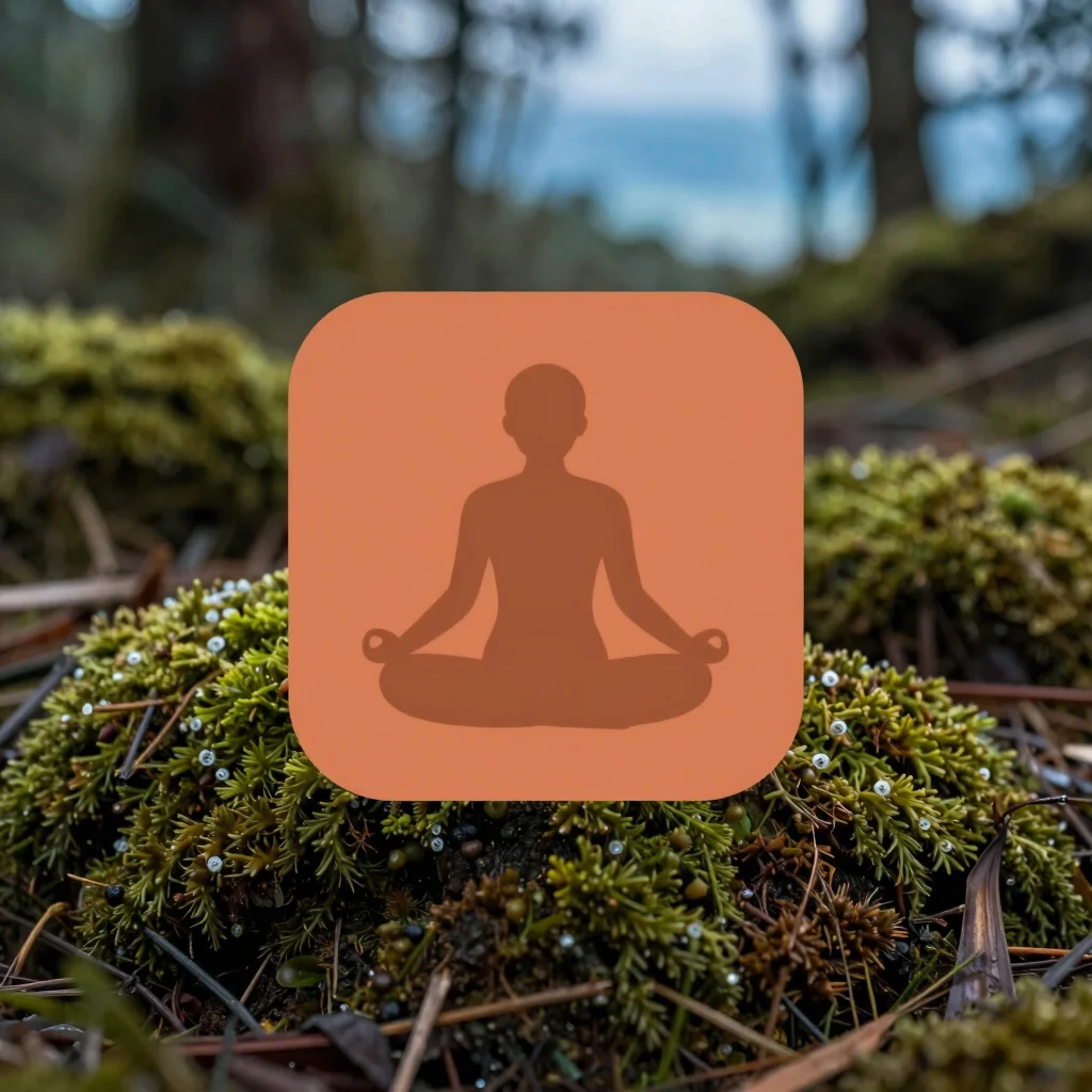 Abstract icon representing a person in a calm yoga pose, in terra